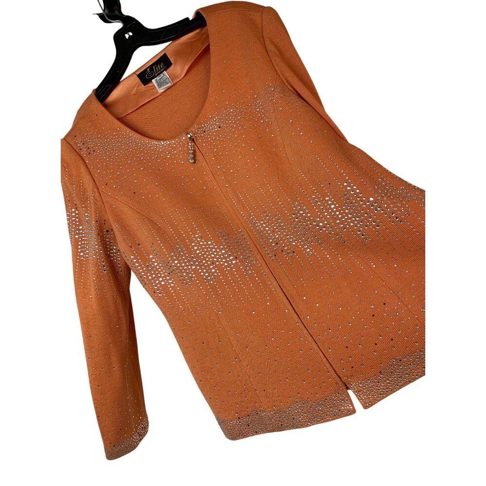 Elite Orange Cardigan Top Bling Detailing Scoop Neck Long Sleeves 14 RA10083